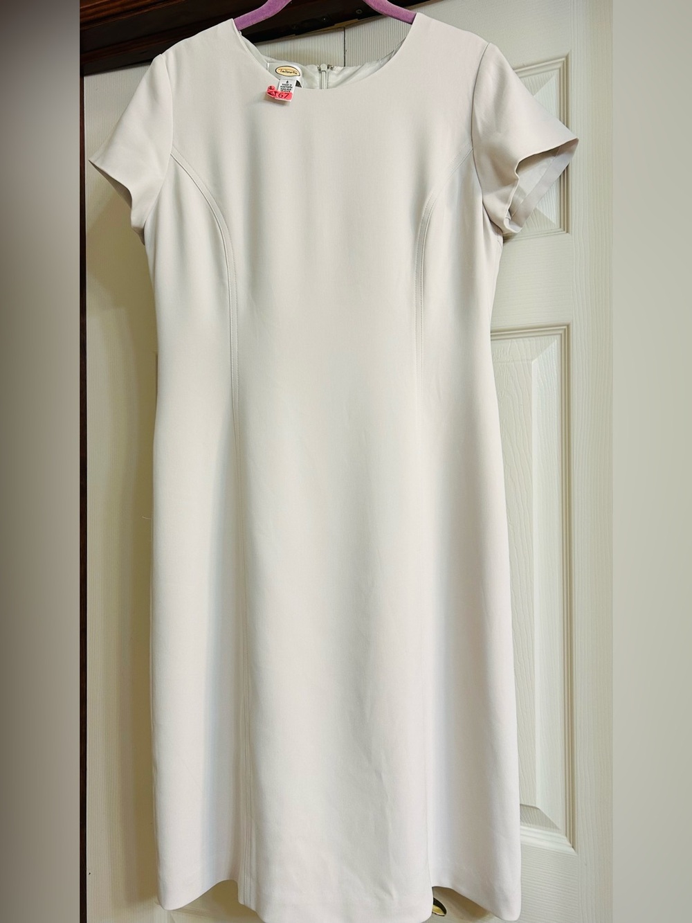 Talbots Cream Short-Sleeve Midi Shift Dress